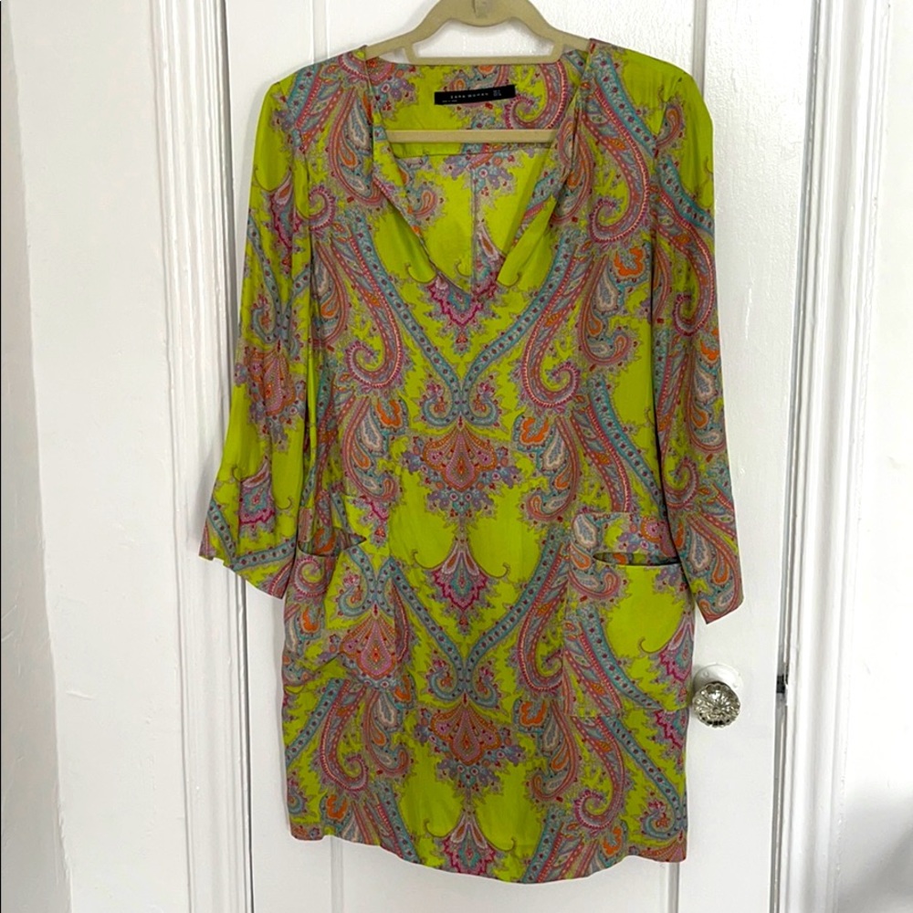 ZARA green paisley tunic/dress Sz M